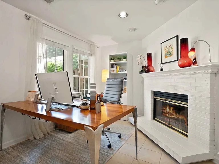 Office with fireplace