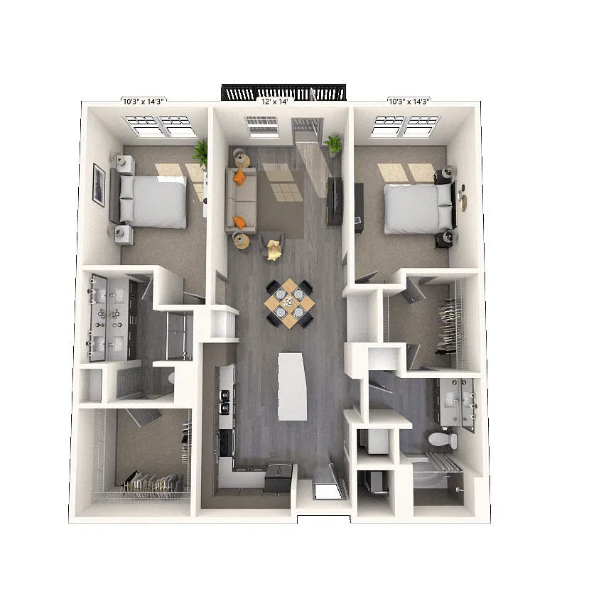 Floor plan Traditional 2x2 1202-1318 SF
