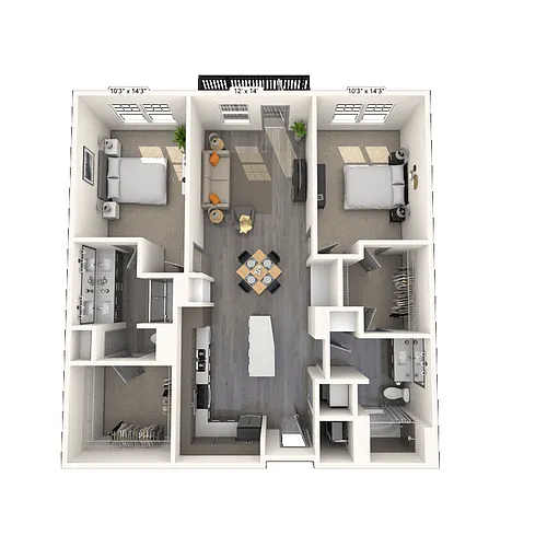 Floor plan Traditional 2x2 1202-1318 SF