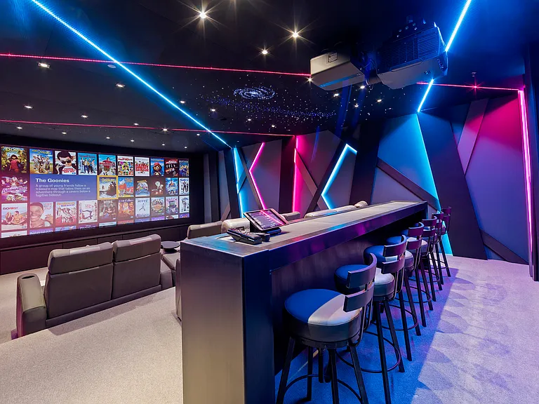 Custom Home Theater: 
Bar seating and additional seating 
Seating may be couchs or theater seats, currently undetermined.