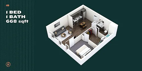 Floor plan One Bed One Bath B