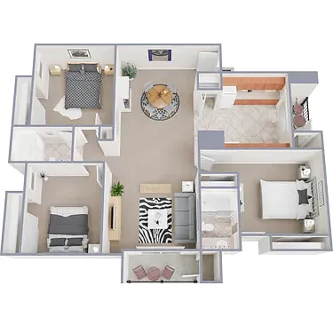 Floor plan Three Bedroom Two Bath Loft