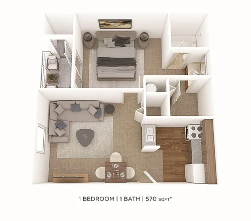 Floor plan One Bedroom- 570 sqft