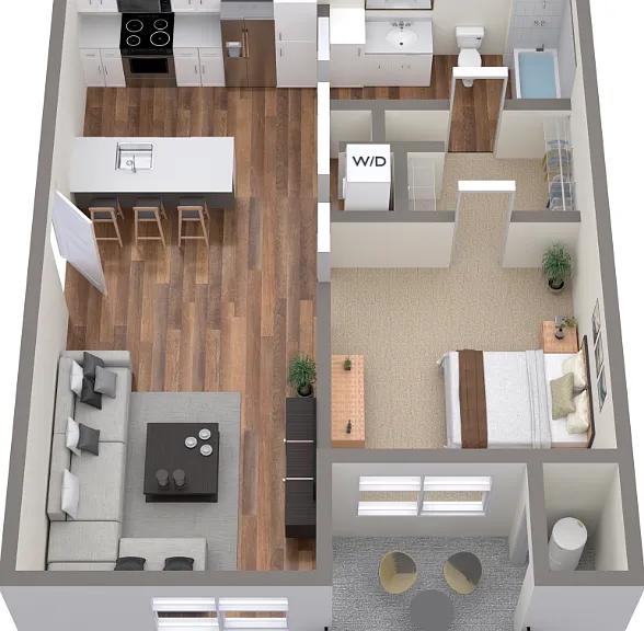 1 Bed 1 Bath - 665sqft Floorplan Diagram