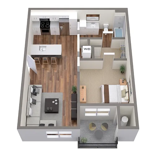 Floor plan 1 Bed 1 Bath - 665sqft