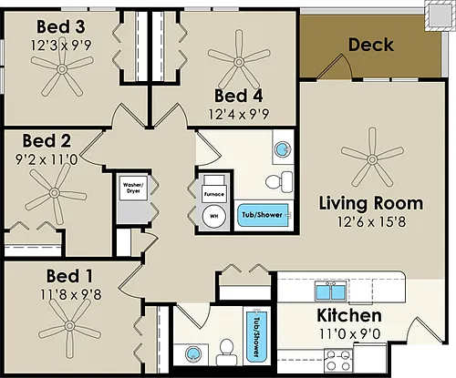 Floor plan 4BR/2BA
