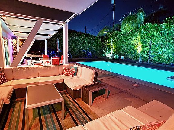 Pool and lounge at night