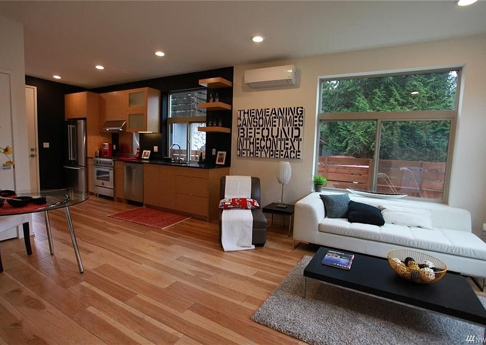 Open living room/ kitchen with AC