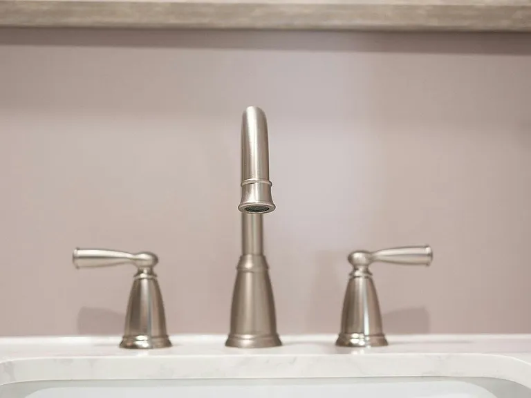 Newly finished bathroom with spacious counter space!