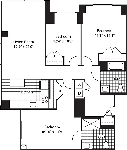Floor plan 3 Bed (North) - 1500