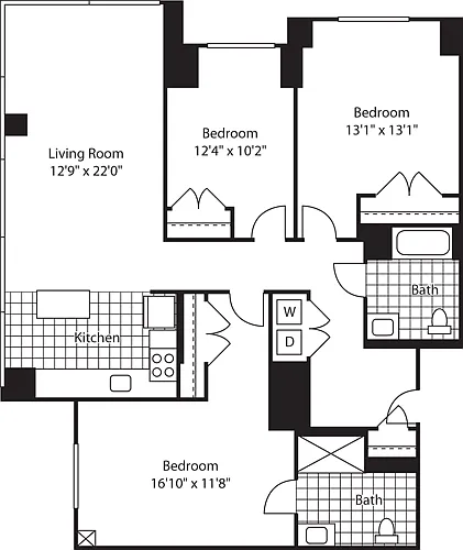 Floor plan 3 Bed (North) - 1500