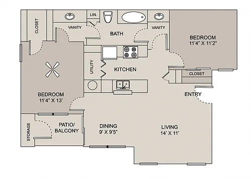 Floor plan 2 Bed Concord Renovated