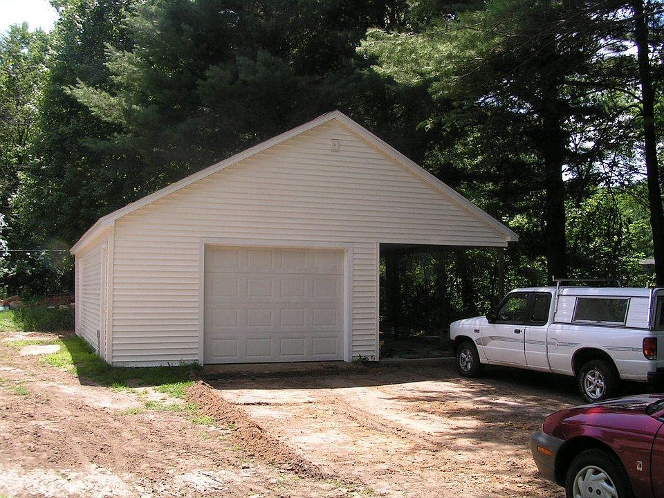 Garage and carport (pre-driveway paving)