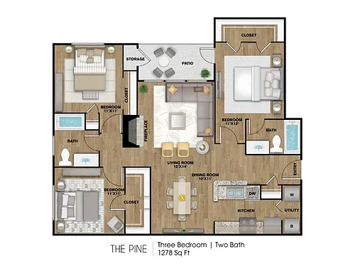 Floor plan 3 Bed, 2 Bath (140% Income Restricted)