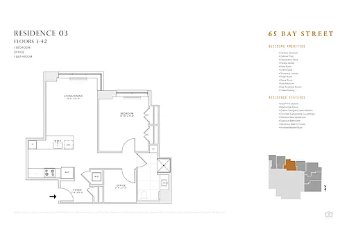 Floor plan 1 BR 1 BA w/ Office Res 03 & 07: FL 3 - 48