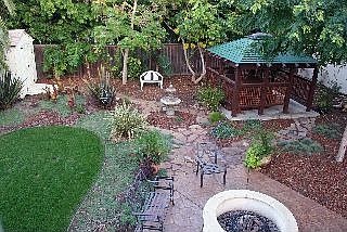 Back yard with Firepit and Spa/Gazebo