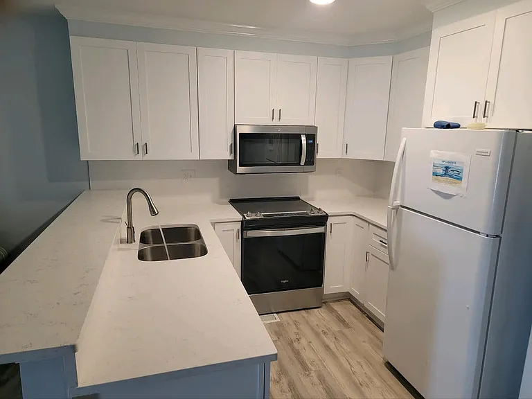 Brand new remodeled kitchen. Keurig, drip coffee with built in grinder, and French press. Fully stocked kitchen with new appliances.
