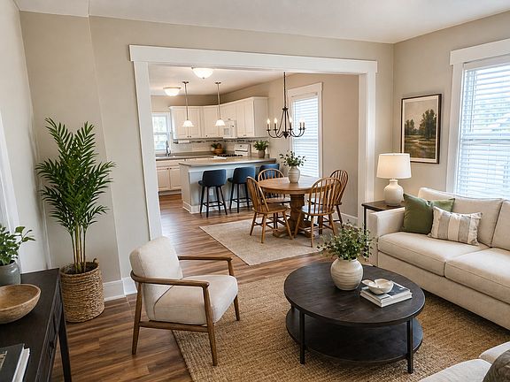 open living/dining area.
