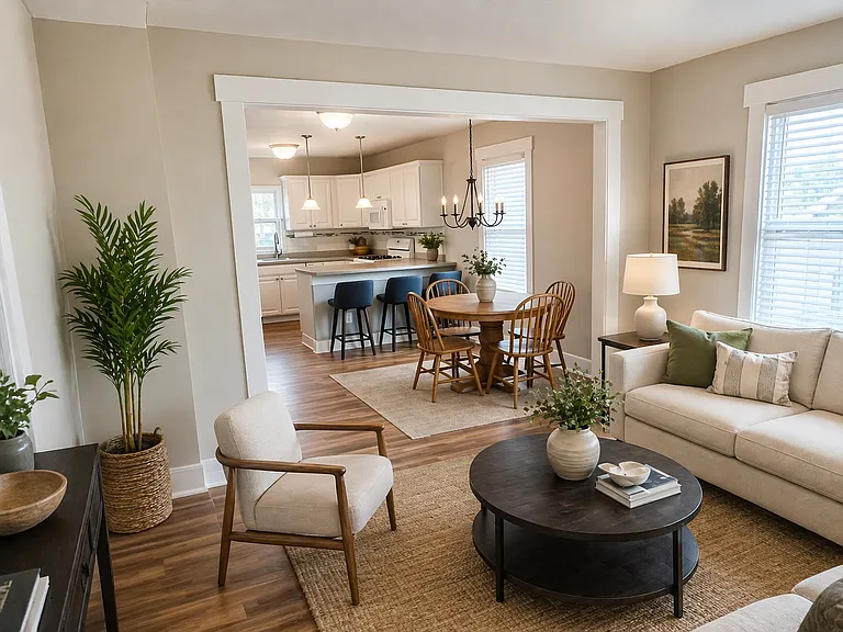 open living/dining area.