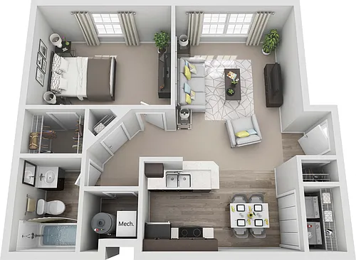 Floor plan One Bed, One Bath