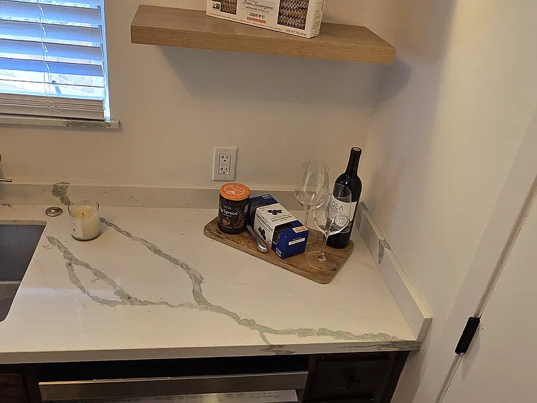 Beautiful kitchen countertops with veining.