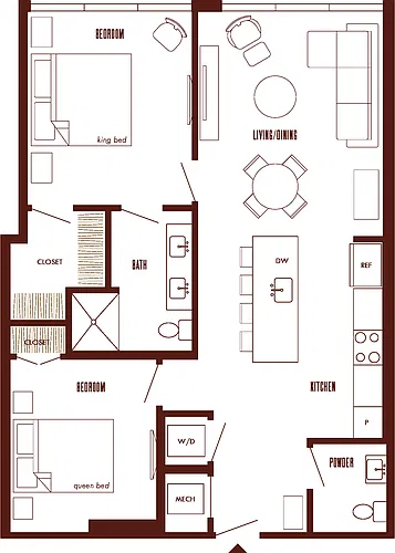 Floor plan 2 Bed/1.5 Bath JR-B3-PH