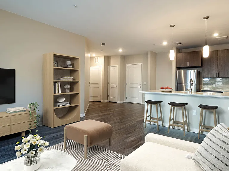 Living Area and Kitchen with Hard Surface Flooring