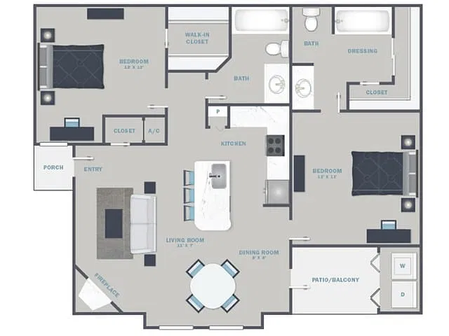 Floor plan 2 Bed, 2 Bath A