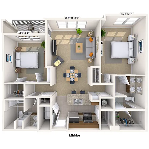 Floor plan Traditional 2x2 1333 SF