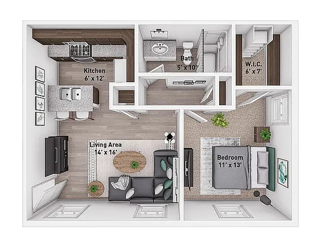 Floor plan 1 Bedroom 1 Bath