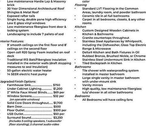 Standard Features and Finishes