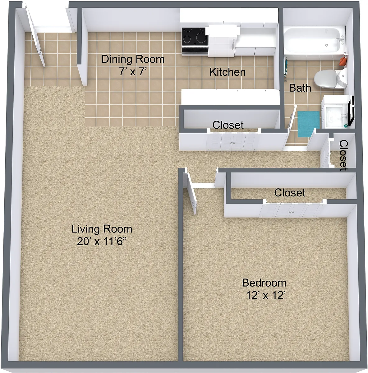Floor plan One Bedroom Private Entry