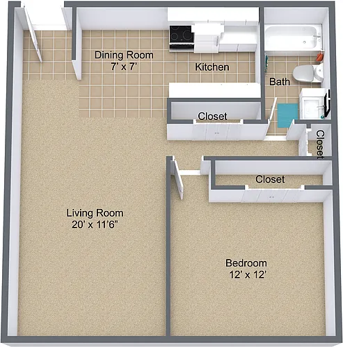 Floor plan One Bedroom Private Entry