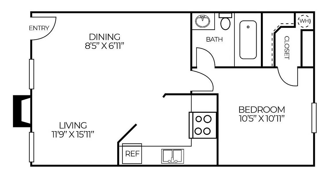Floor plan A2 | 1 Bed | 1 Bath | Signature