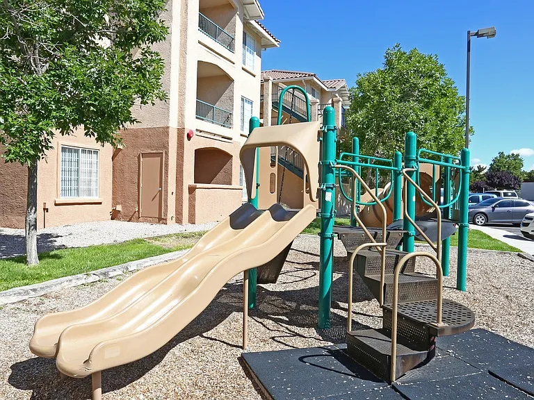 A playground with a slide