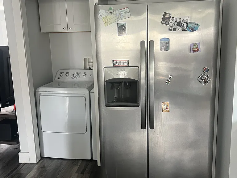 fridge and washer/dryer area