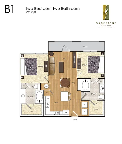 Floor plan B1 2 BR / 2 BA