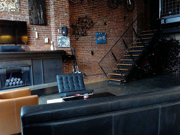 large, custom gas fireplace.