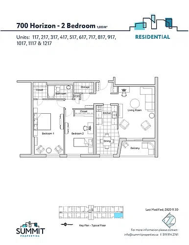 Floor plan 2 bedroom 2 Bed 1 Bath