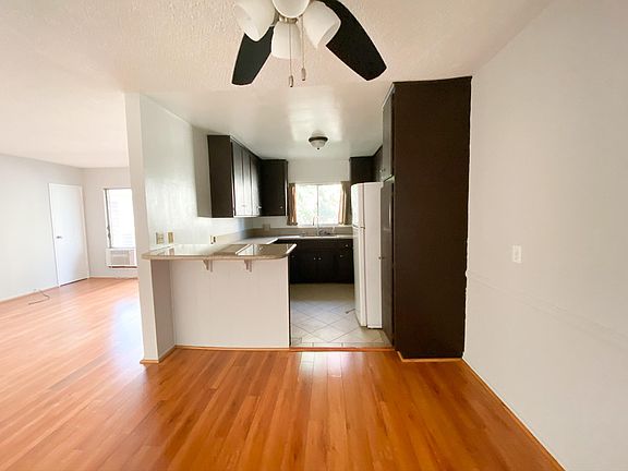 Ceiling fan in dining area.