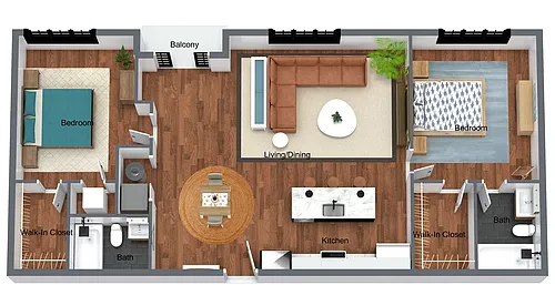 Floor plan 2 Bedroom 2 Bath w/ Balcony