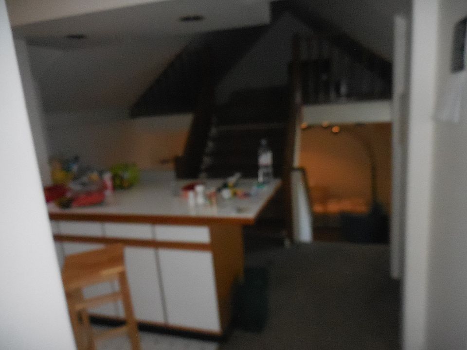 kitchen island and loft space