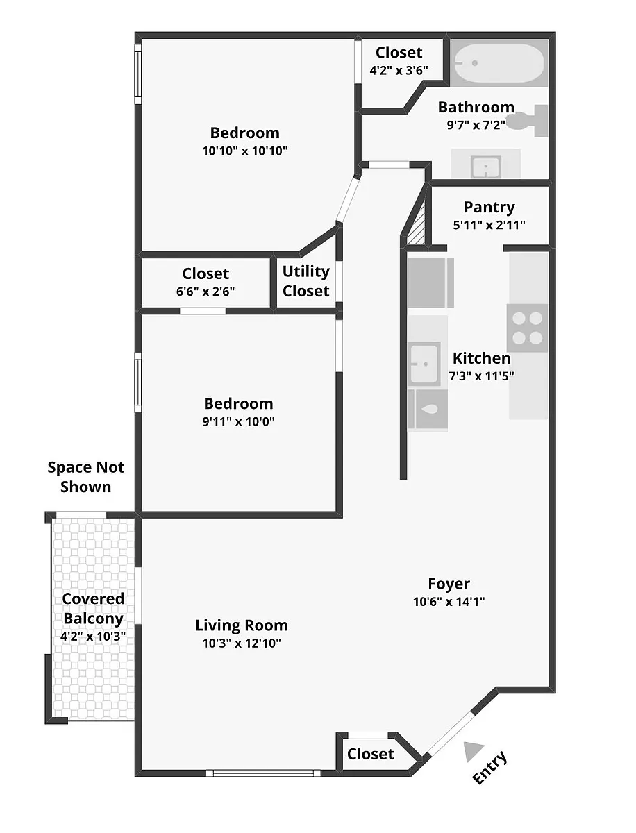 Floor plan Two Beds One Bath A
