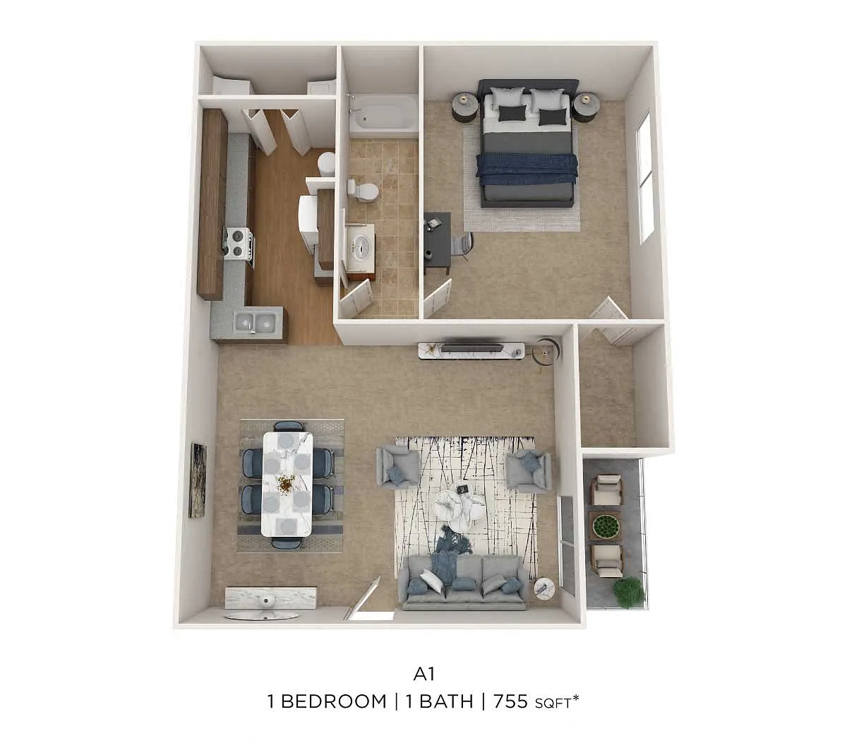 Floor plan One Bedroom-755 sqft