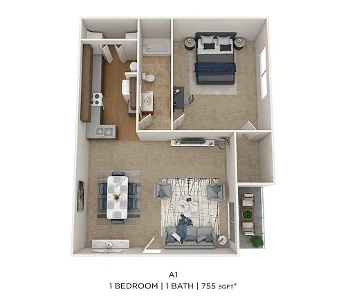 Floor plan One Bedroom-755 sqft