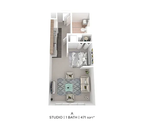 Floor plan Studio One Bath A - 471 sqft