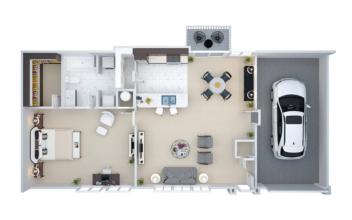 Floor plan 1 Bedroom 1 Bath Villa, Down