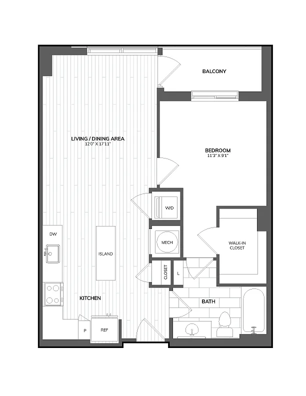 Floor plan 1 Bed/1 Bath-01A
