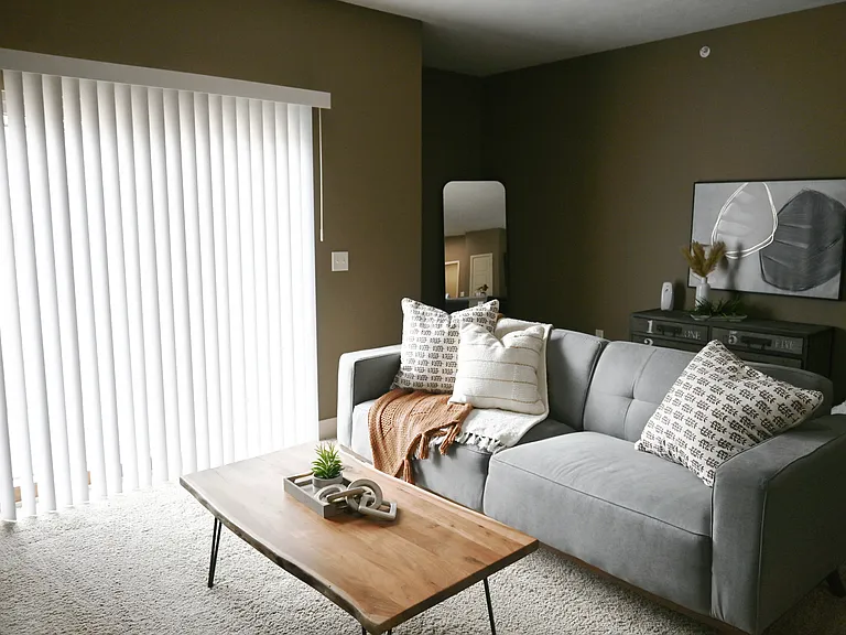 Staged living room at The Sterling at Grand Island.