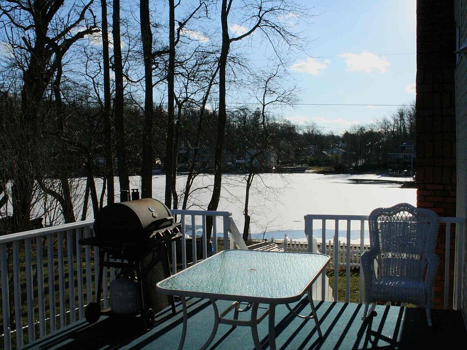 Deck with a view  A frozen cove with fresh snow adds to the seasonal appeal.